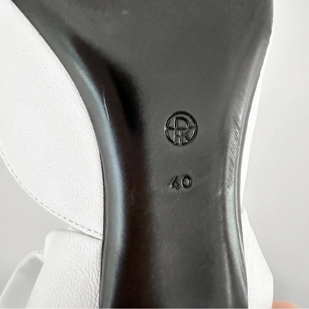 The Row White Leather Coco Bow Kitten Heel Mules sz 40